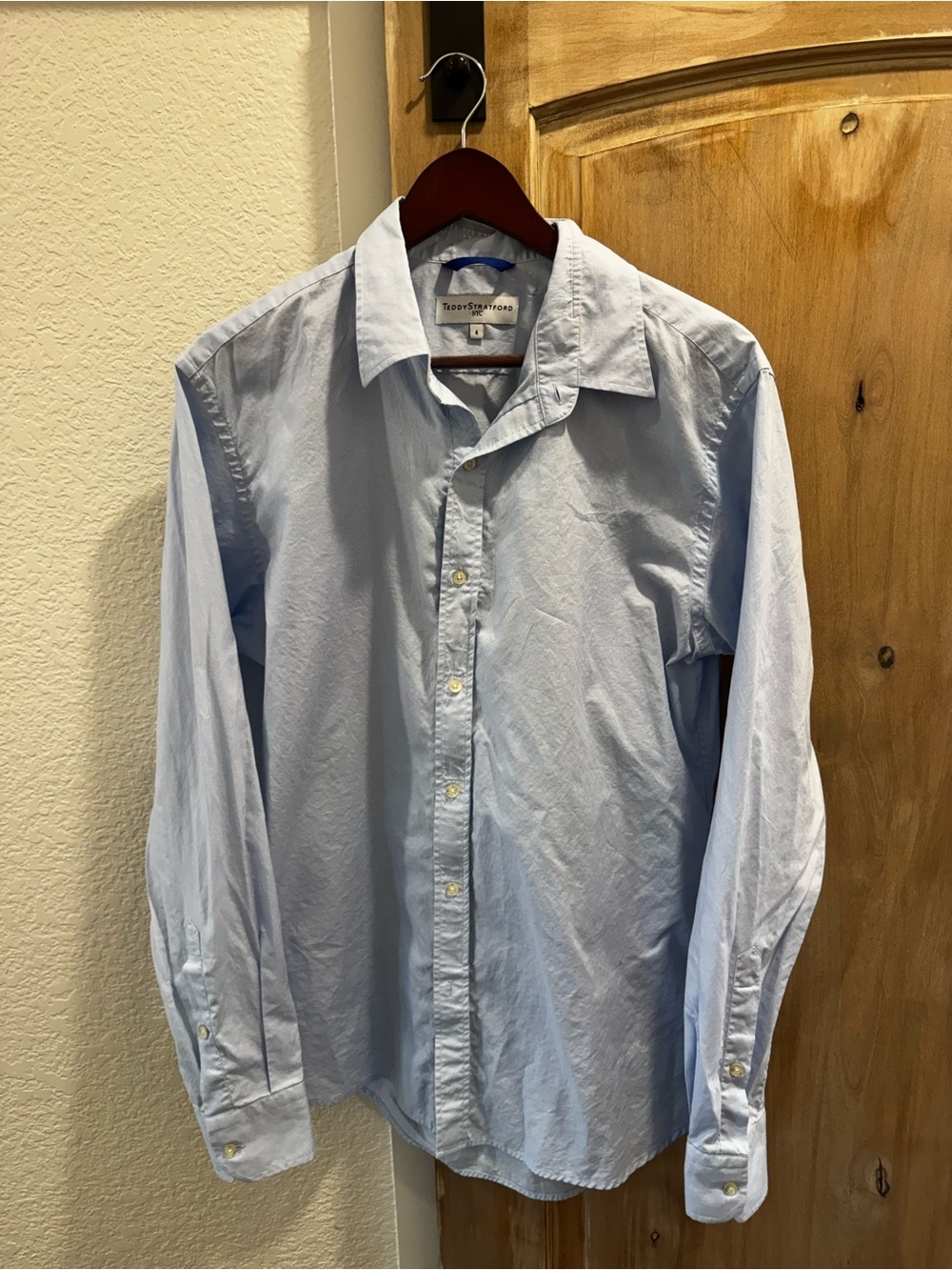 Teddy Stratford Button Down Shirt Mens 4 Large Blue Long Sleeve 100% Cotton